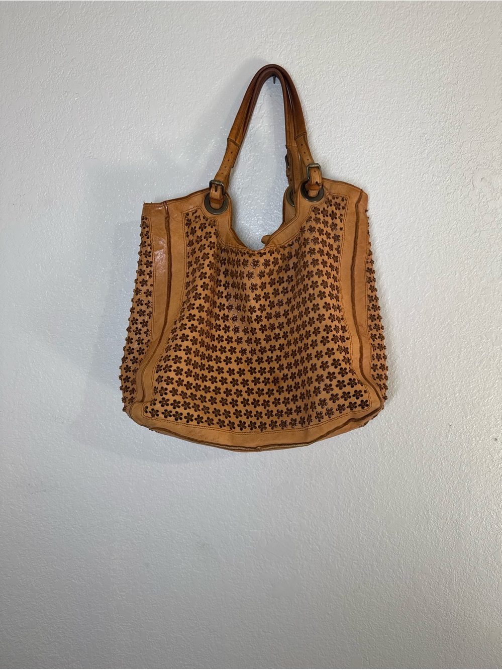 Authentic Errelleventidue (RL22) Italian Washed Leather Floral Perforated Bag